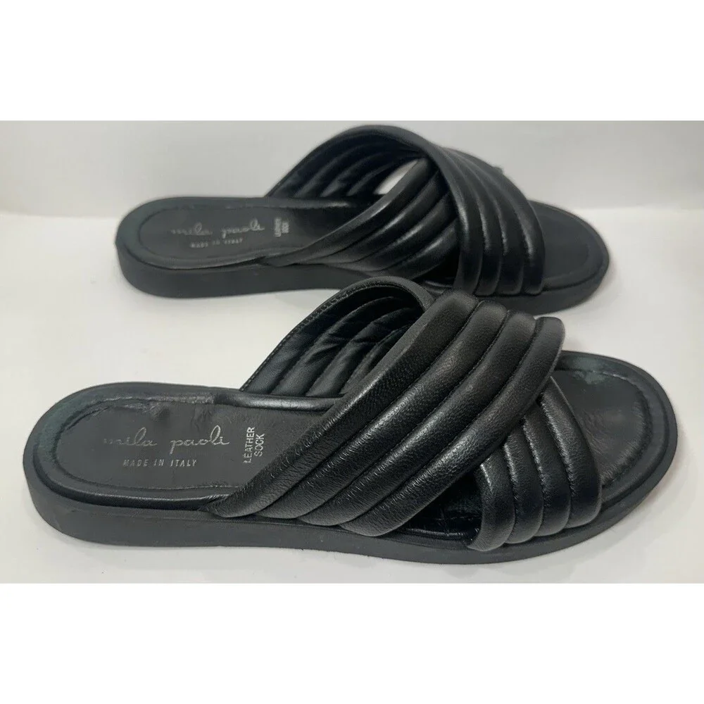 Mila Paoli | Shoes | Mila Paoli Black Leather Criss Cross Slide Sandals ...